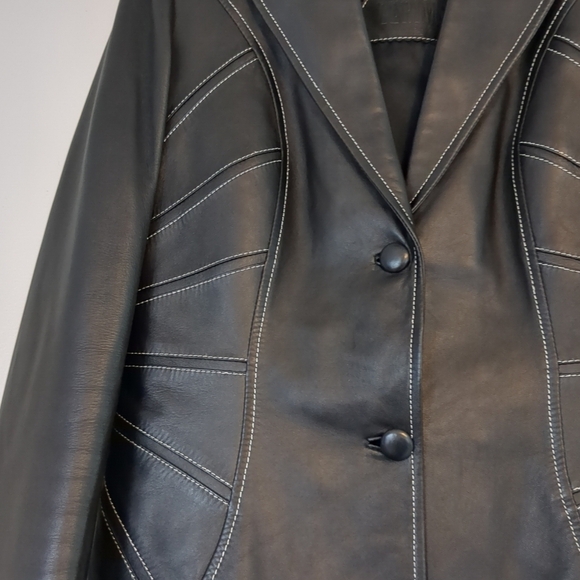 Zerimar Leather Jacket Women's Small Black Stitching Spanish Matrix Biker Party - Picture 2 of 10